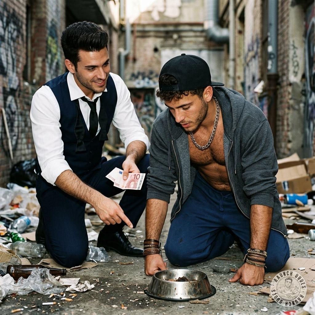 Rich sadist pays a twink to eat shit from a dog bowl, humiliated and begging for more. His cock hardens watching those tight...