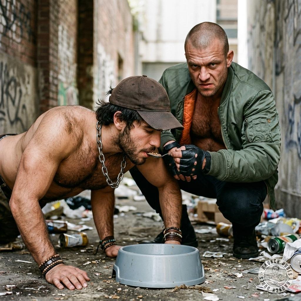 Skinhead stuffs a furry twink’s face with dog food straight from the bowl, making him gag on every bite 🐶💦 #gayscat...