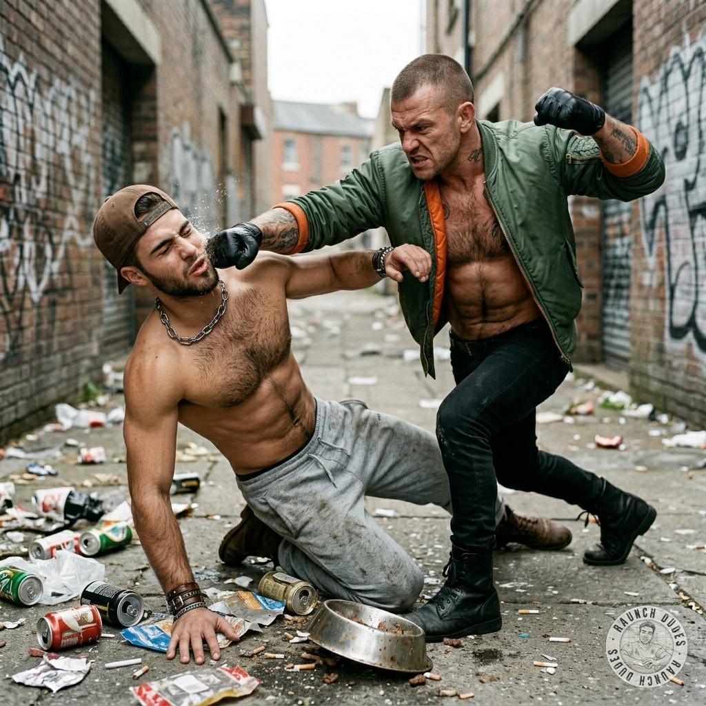 That twink plays hard to get, pretends he won't touch the bowl, because he knows exactly what the skinhead does about it....