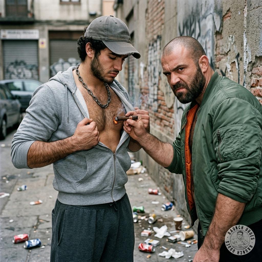 Skinhead sadist presses his burning cigar into that hairy chest, watching as the boy moans in pain and pleasure. The stench...
