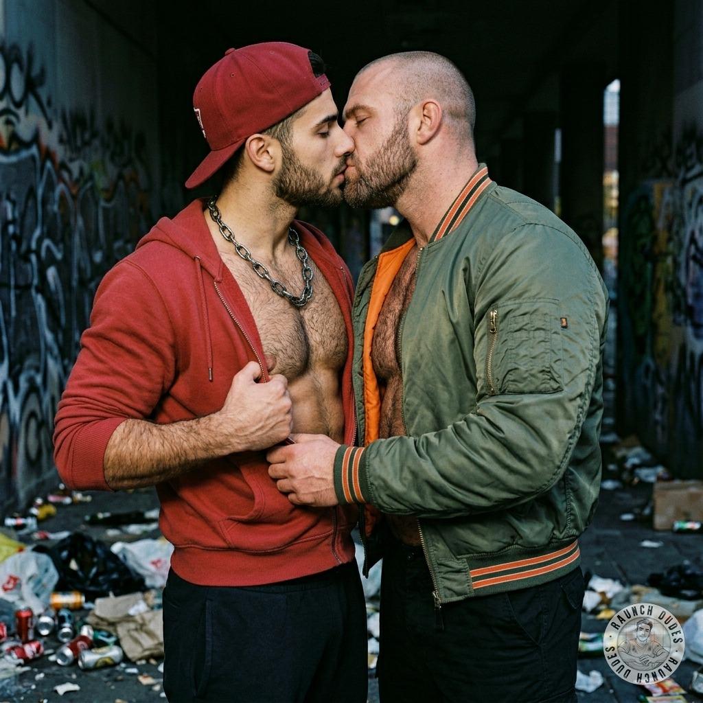 Rough boy & a skinhead lock lips, tongues deep in each other’s mouths, spit dripping down chins like cum on a fucking...
