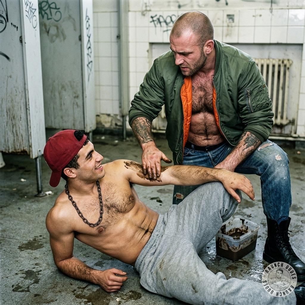 Skinhead smears shit all over a guy’s body—watch him squirm in filth as he gets off on the stinky mess. #gayscat #skinheads...
