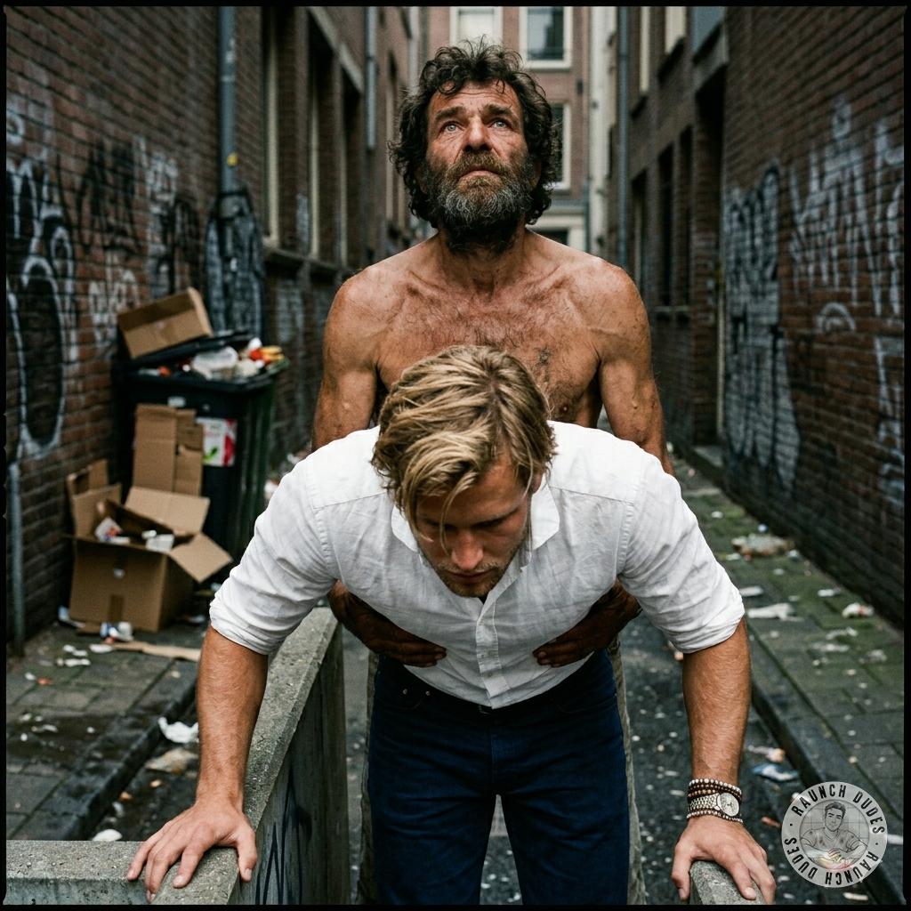 Rich old dude getting his tight hole wrecked bareback by a filthy homeless twink 😈💦 #gayscat #homeless #hairy #street