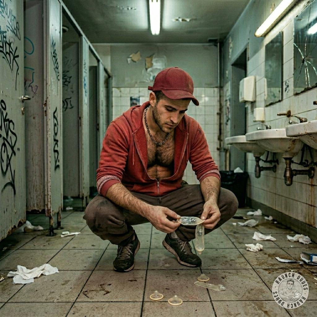 This perverted slut picks up used condoms from a public bathroom floor and sucks them dry like a filthy cum dumpster 🤤💦...
