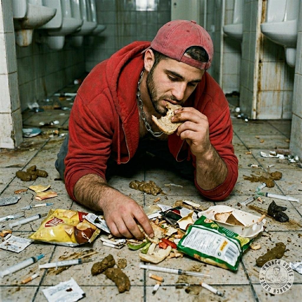 I love the taste of dirty floor filth on his tongue, licking up every grimey drop like it’s his fucking dessert 😈💦 #gayscat...