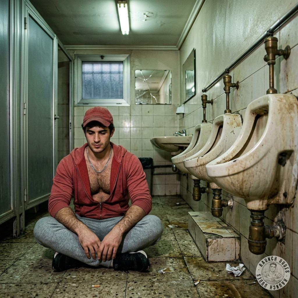Fuck yeah, that filthy twink’s got his ass planted right on that grimy bathroom floor, soaking up the stench like it’s...