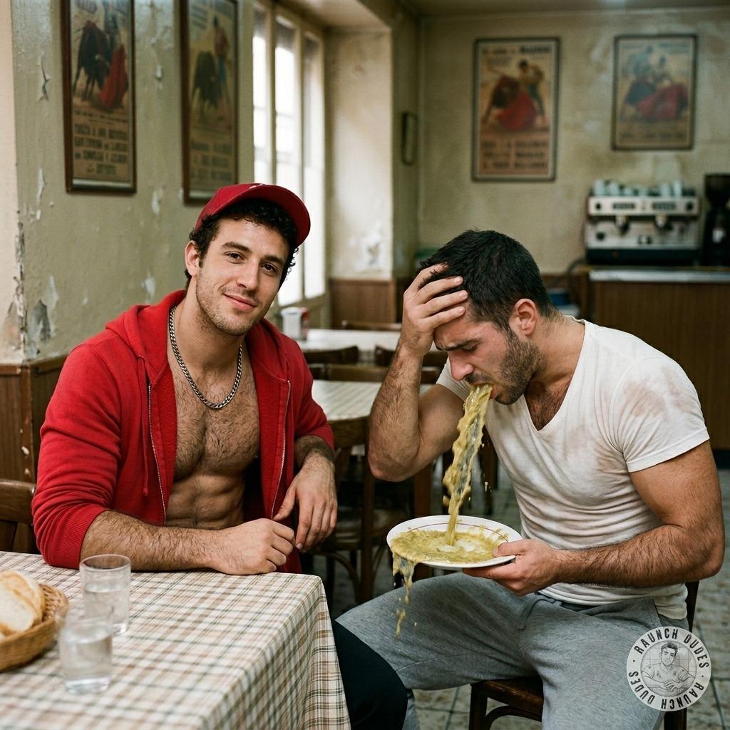 Fuck yeah, the waiter’s puking all over his plate while the boy laughs his ass off 🤢💦 #gaypuke #filth #dirtykitchen