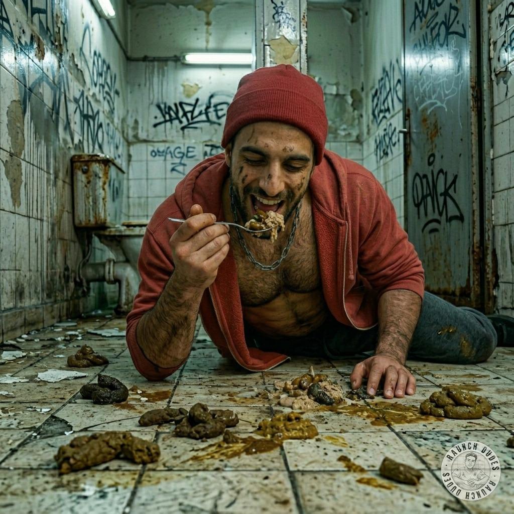 This filthy pig is gobbling shit right off the filthy bathroom floor 🤢💦 #gayscat #gaysex #dirtykitchen #homeless #rough...