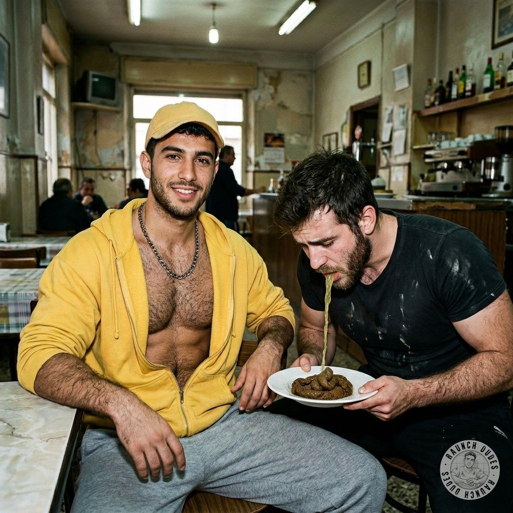 That fucking smile while the waiter pukes a plate of hot cum-filled shit right in his face 🤢💦 #gayscat #gaypuke #dirtykitchen