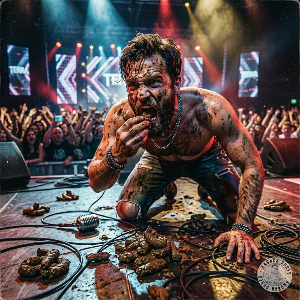 Fuck yeah, the rockstar’s on stage eating shit and loving every filthy bite 🎤💩🔥 #gayscat #punks #filth #inpublic #rough