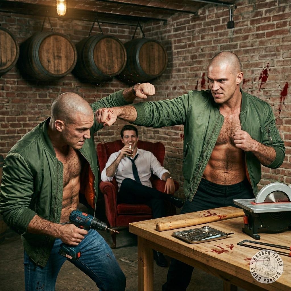 Sadistic businessman pays two skinheads to beat the shit out of each other while he strokes his cock watching their bloody...