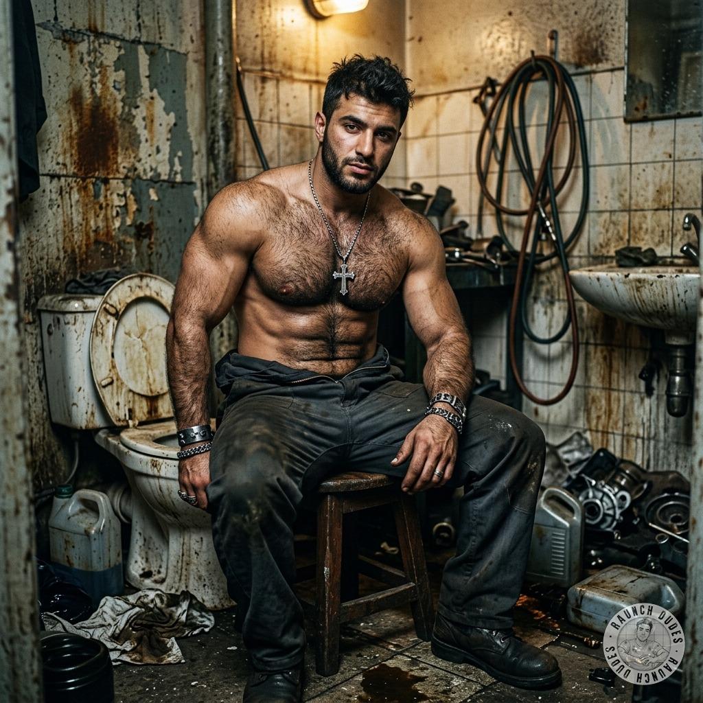 Mechanic’s rough hands grip my thighs as he grunts in my ear, his greasy fingers digging into my ass while he fucks me raw...
