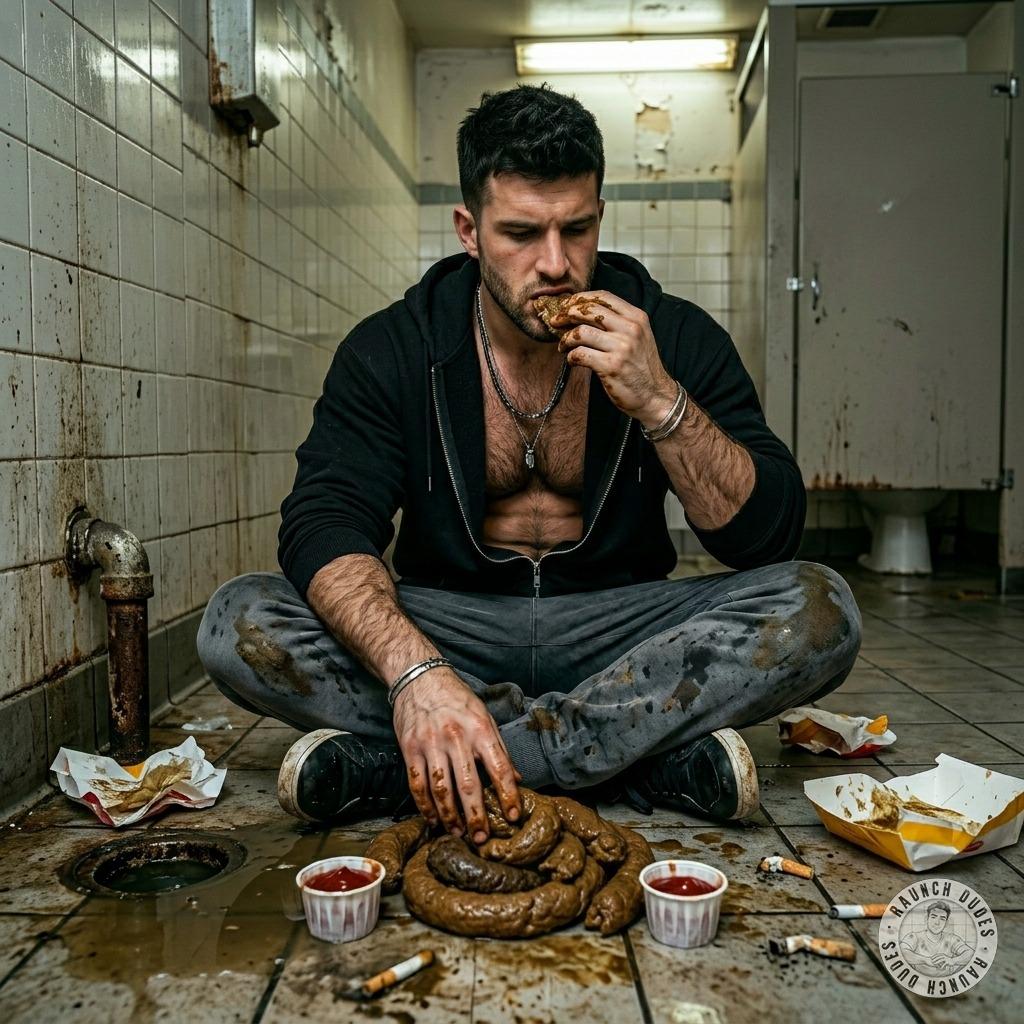 Cum dripping down his chin while he shoves that warm, mushy shit down his throat 😈💦 #gayscat #perverts #toilet
