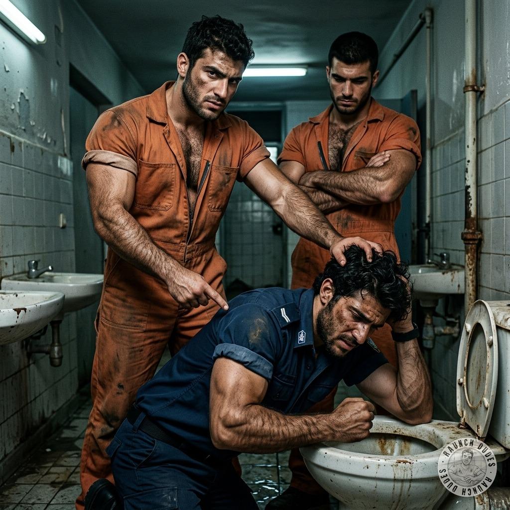 Two prisoners make a cop lick the filthy toilet bowl while laughing their asses off 😈💦 #gayscat #workers #humiliation...