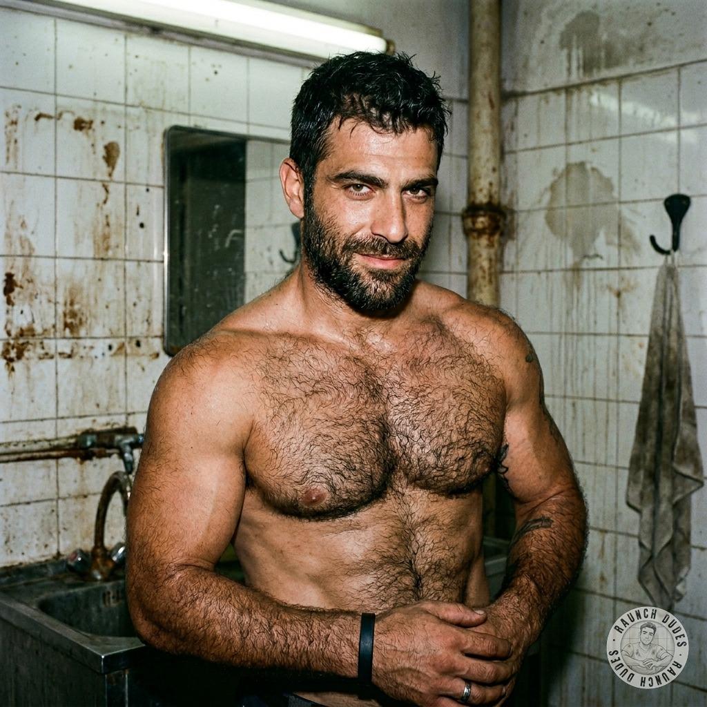That muscular, hairy twink is begging for a filthy, rough fuck in some grimy bathroom. Who’s gonna give him what he craves?...