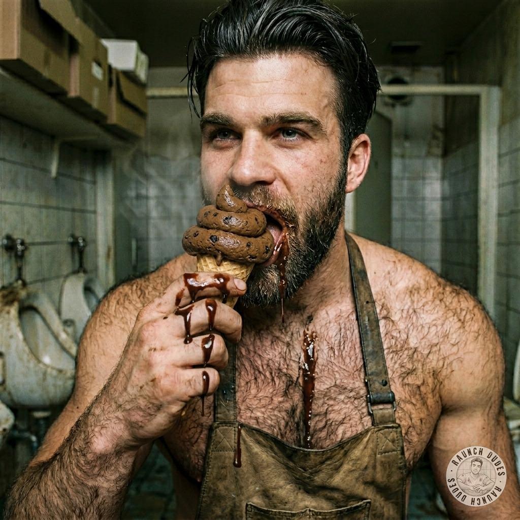 Fuck yeah, that pervy ice cream guy is licking up that shit like it’s the sweetest fucking treat 🍦💩😈 #gayscat #chefs #hairy