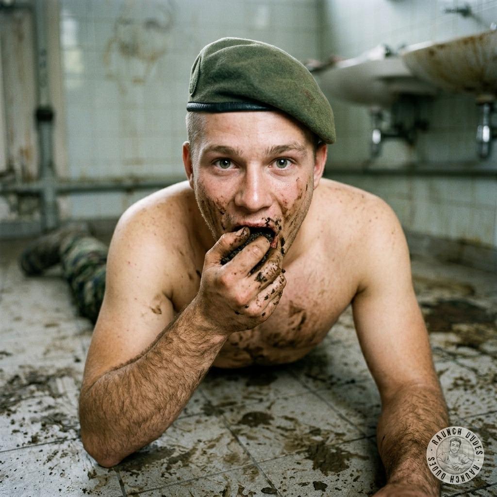 Military man on the floor covered in shit, stuffing his face with cum-filled turds like a hungry pig 🐷💩 #gayscat #fetish...