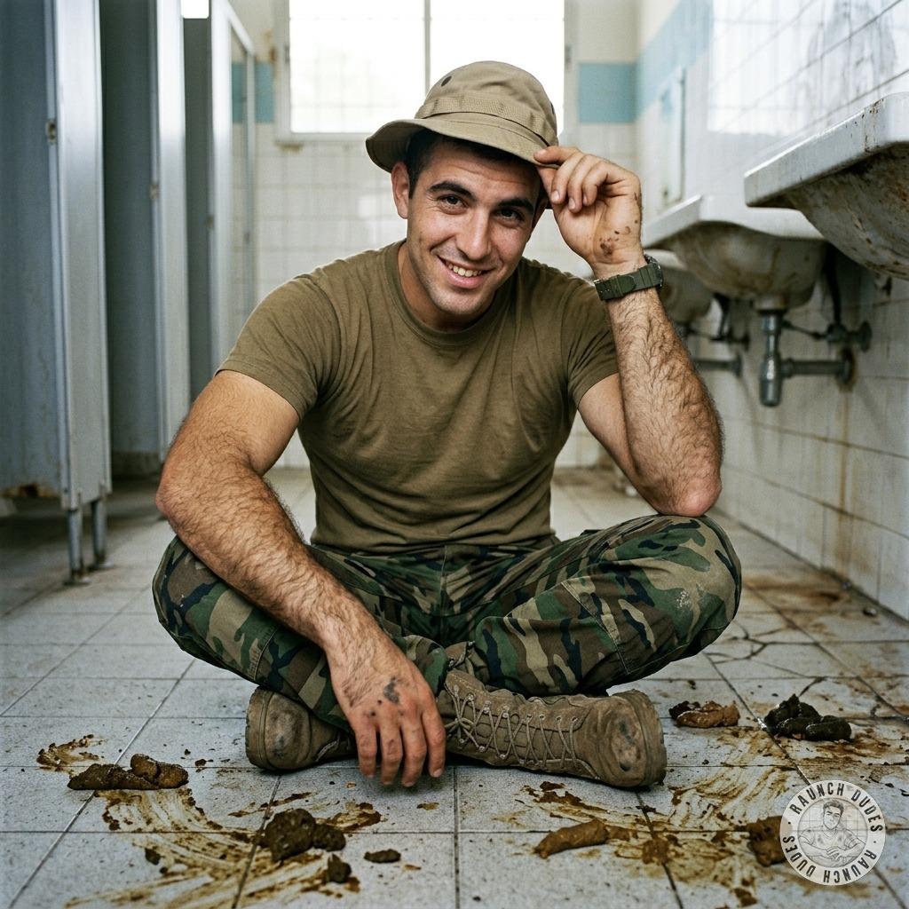 Military man on his knees, covered in shit, stuffing that filthy ass into his mouth like a hungry pig 🐷💩 #gayscat #filth...