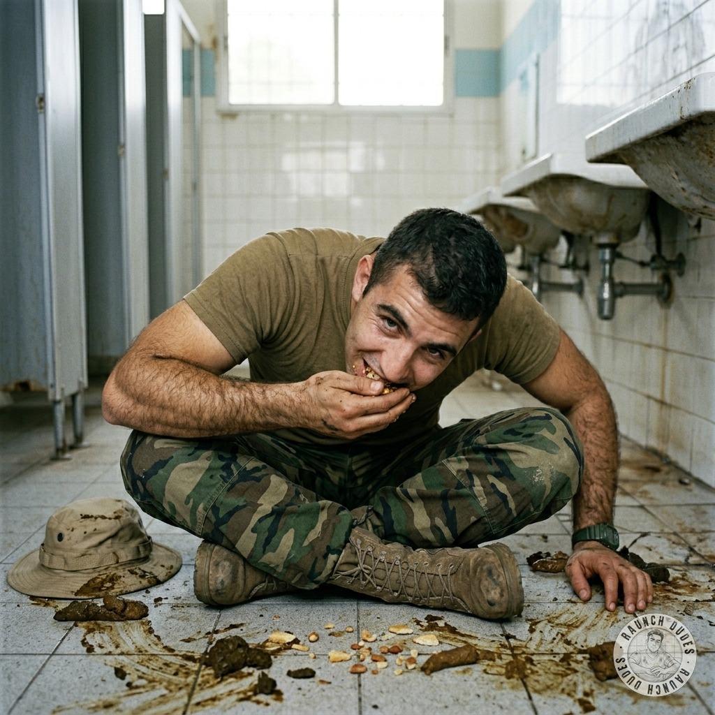 Military dude slurping filthy booty off the barracks floor like it’s the tastiest treat 😈💦 #gayscat #military #toilet #hairy
