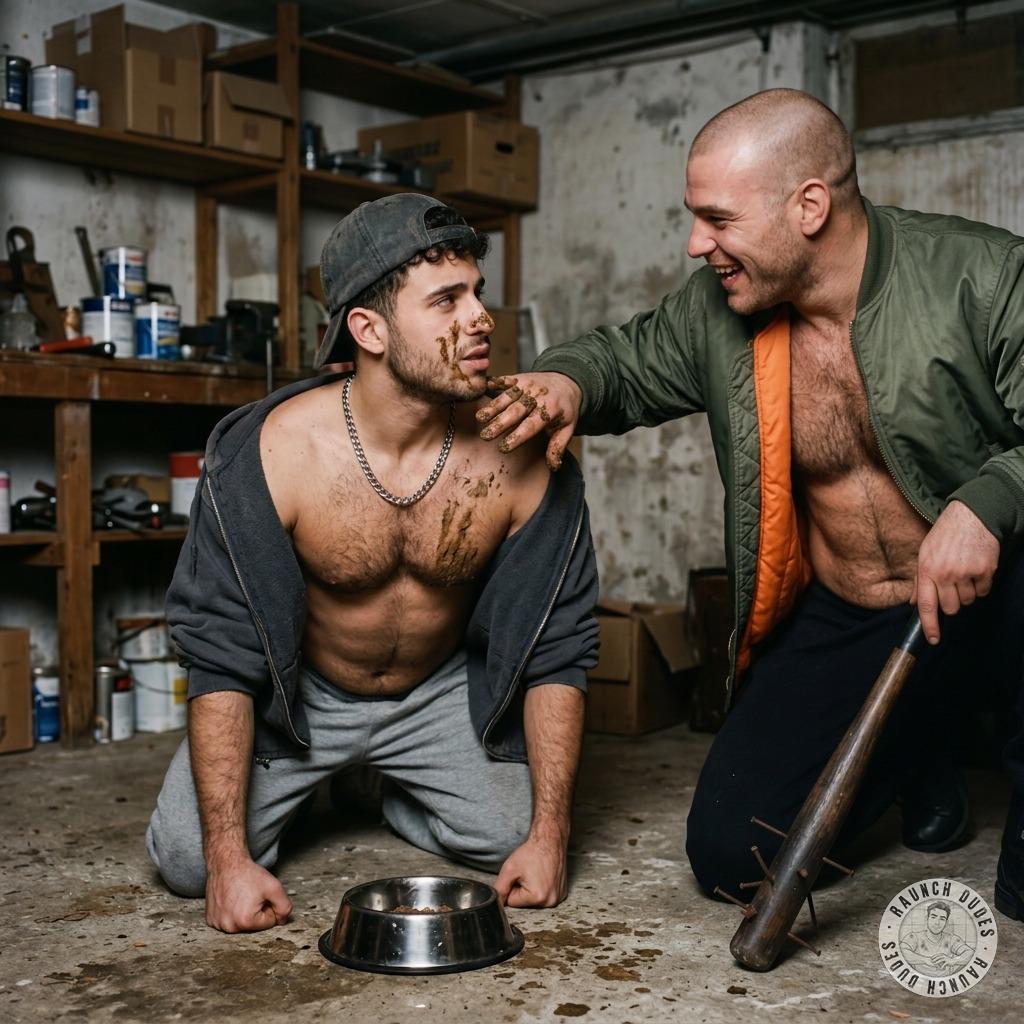 Sadistic skin makes a boy eat shit and dog food like a good little slut 😈💦 #gayscat #workers #humiliation #rough #hairy