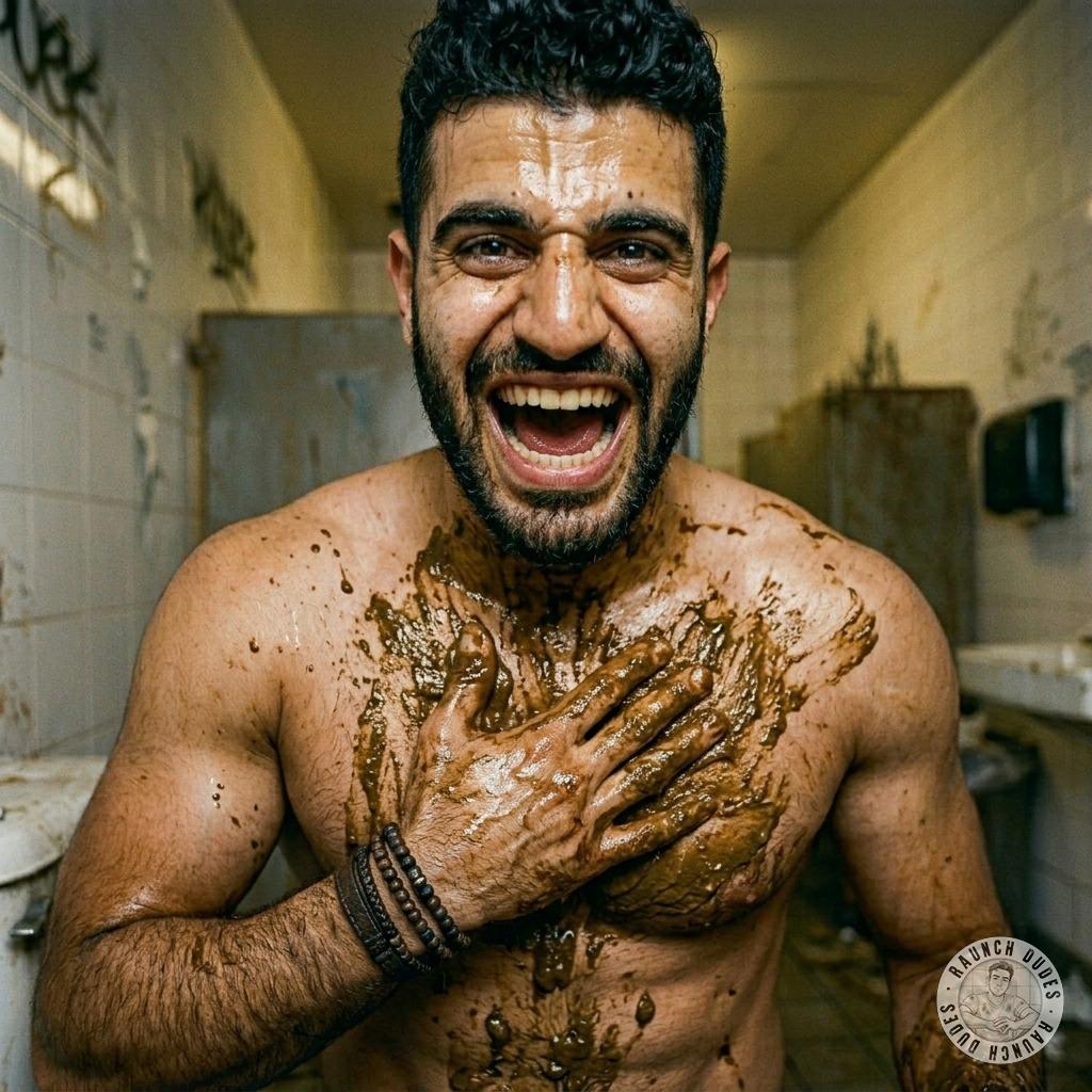 Fuck yeah, that tight little asshole just got his chest smeared with warm, stinky shit—imagine the filthy, degrading thrill...