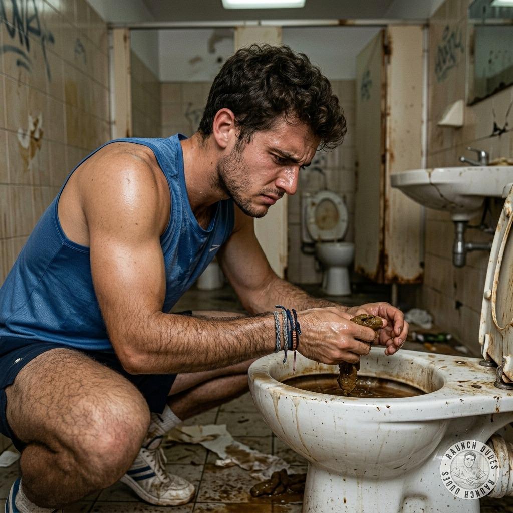 Fishing for shit in a filthy toilet, then slathering it all over my cock like lube 💩🔥 #gayscat #workers #toilet #hairy