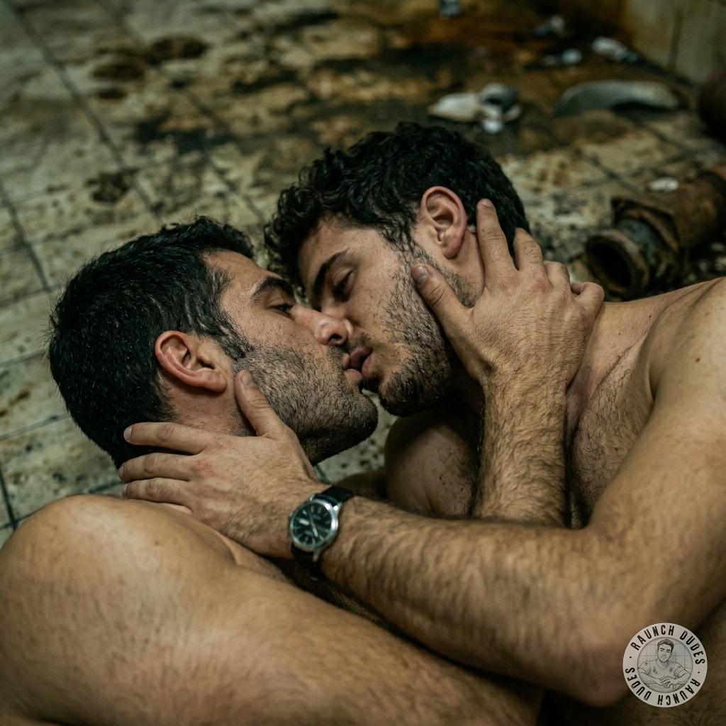two dudes slobbering on each other’s faces while their filthy tongues fuck the air, grinding on the piss-stained tiles like...