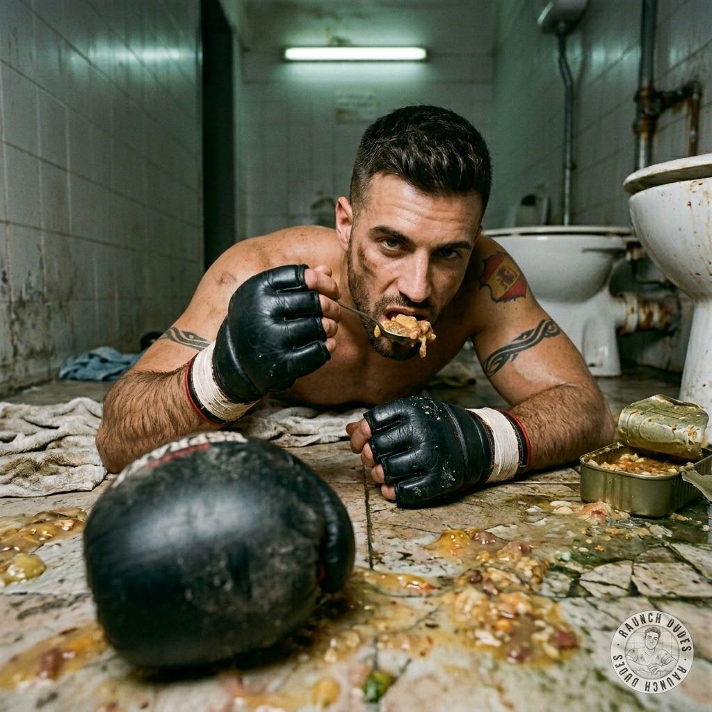 Pugile slurps cum & puke off the floor like a hungry slut 🤢💦 #gaypuke #boxers #cumslut #dirtykitchen #toilet #rough
