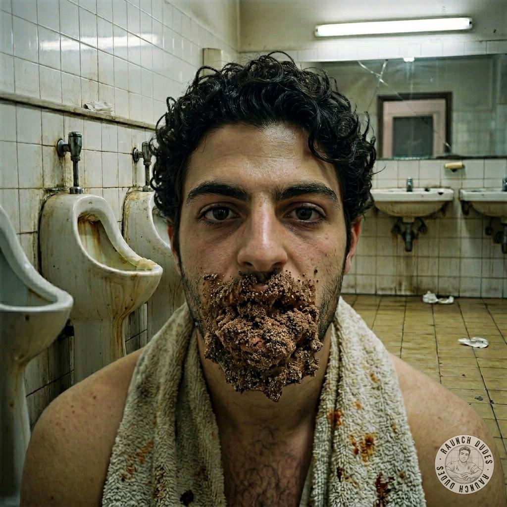 A filthy slut gorges on piping hot public toilet shit, slurping every disgusting drop of that vile sludge as it drips down...