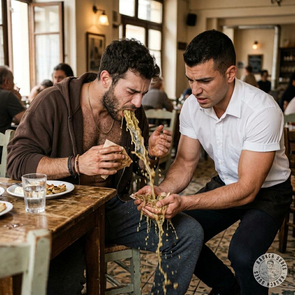 Vomiting dude, waiter slurps it up with his hands 🤢🍆💦 #gaypuke #filth #inpublic #dirtykitchen