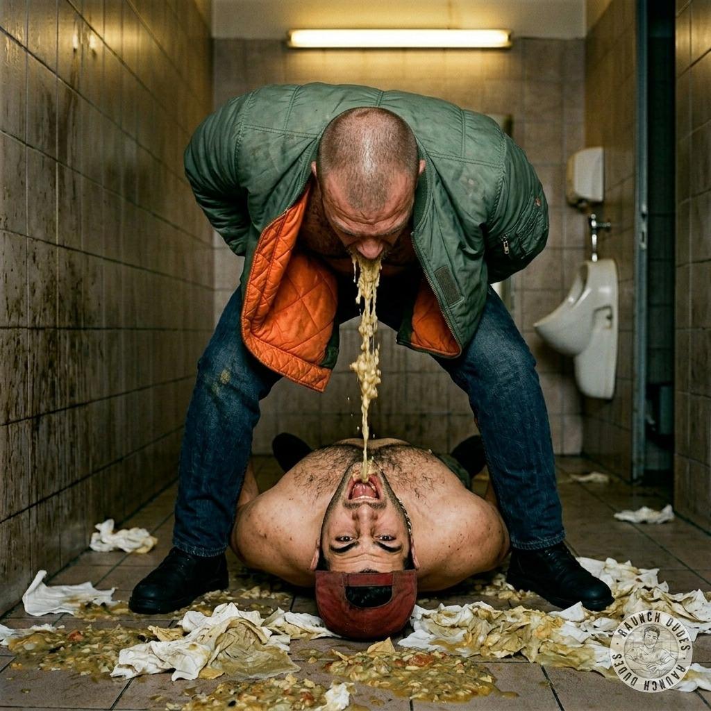 A skinhead vomits all over a gaypuke boy’s face, thick globs dripping down his lips, chin, neck—so fucking hot I could cum...