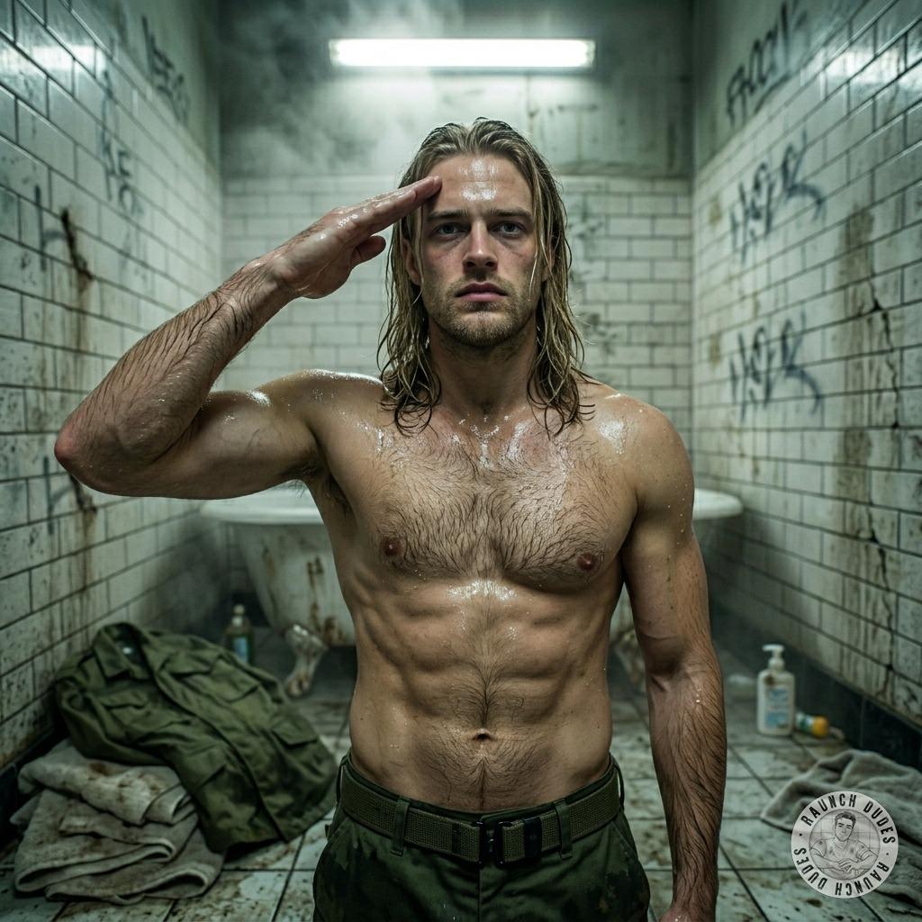 I’m standing at attention in this filthy bathroom, cock hard as steel, imagining your mouth wrapped around it while I smear...