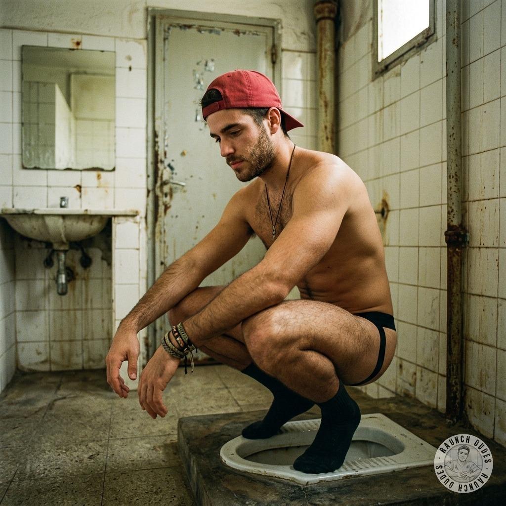 I just watched a hot guy shit on the floor toilet, asshole clenching tight before he let it rip. The wet plops echoing, his...