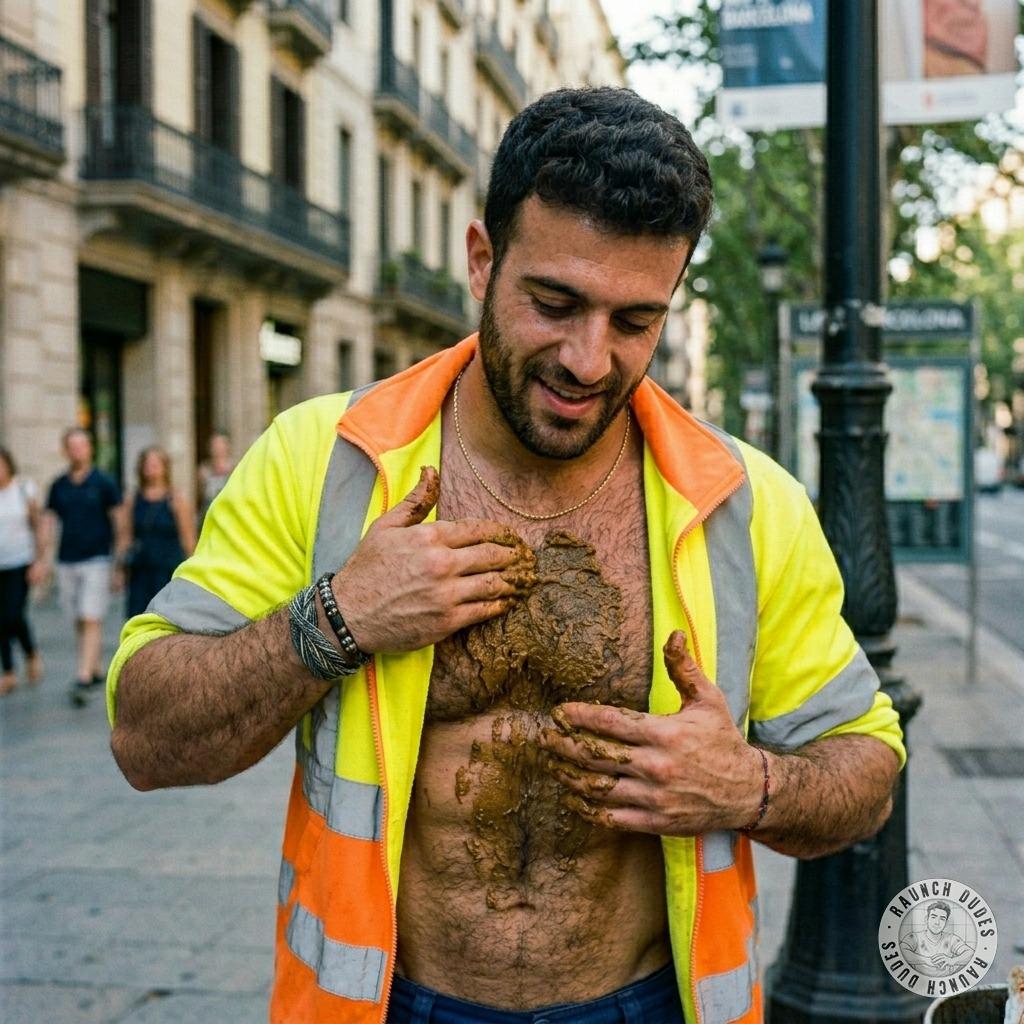 Street cleaner slathers himself in fresh street shit, rolling in it like a pig in mud 💩🔥 #gayscat #filth #workers #inpublic...