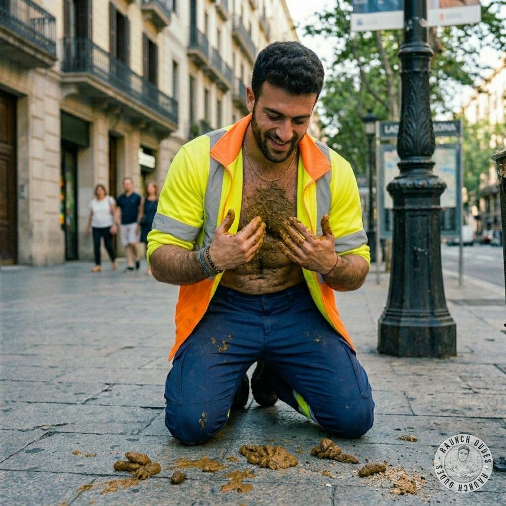 Street cleaner loves the stink of fresh shit on his hands, rubbing it all over his sweaty body like lube. Every filthy inch...