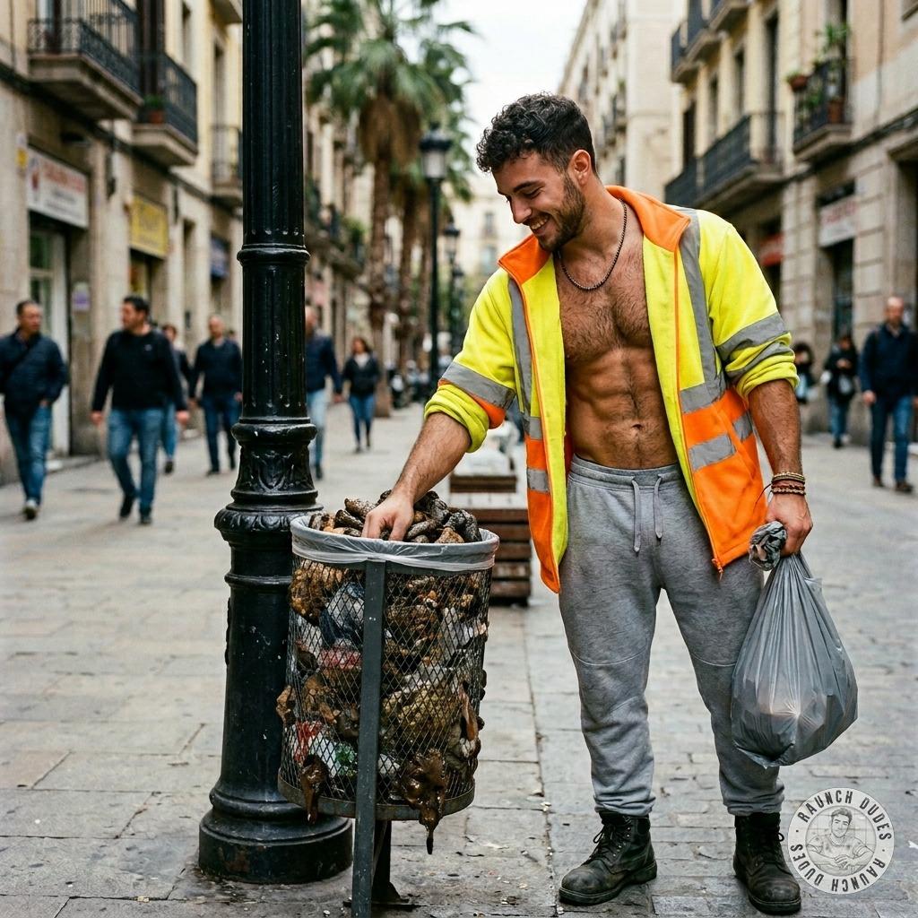 Street cleaner’s got his hands deep in the trash, scooping up that warm, stinky shit like it’s the hottest fucking delicacy...