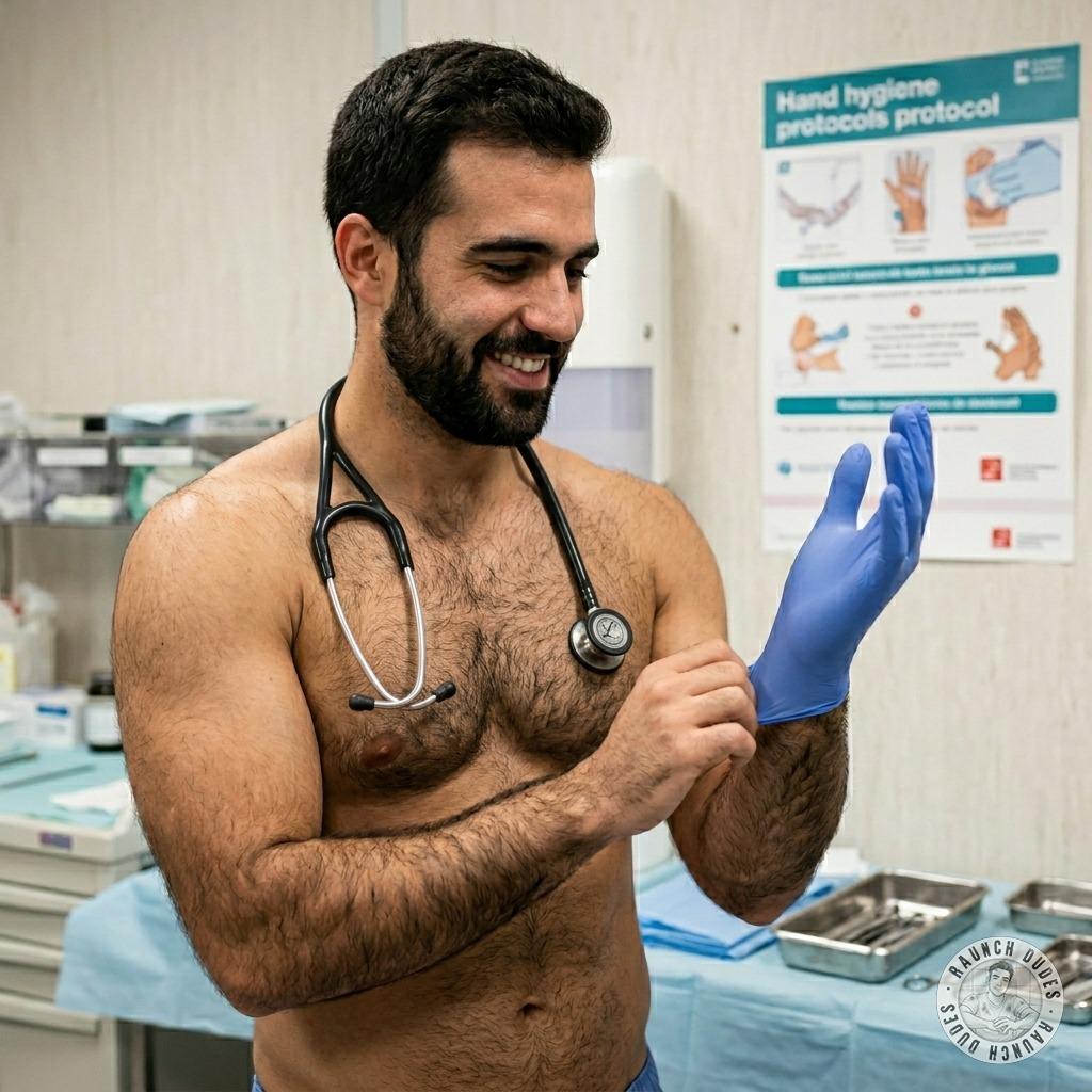 Doctor’s gloves are slick with lube, fingers teasing tight heat—you’re gonna beg for more before he even starts...