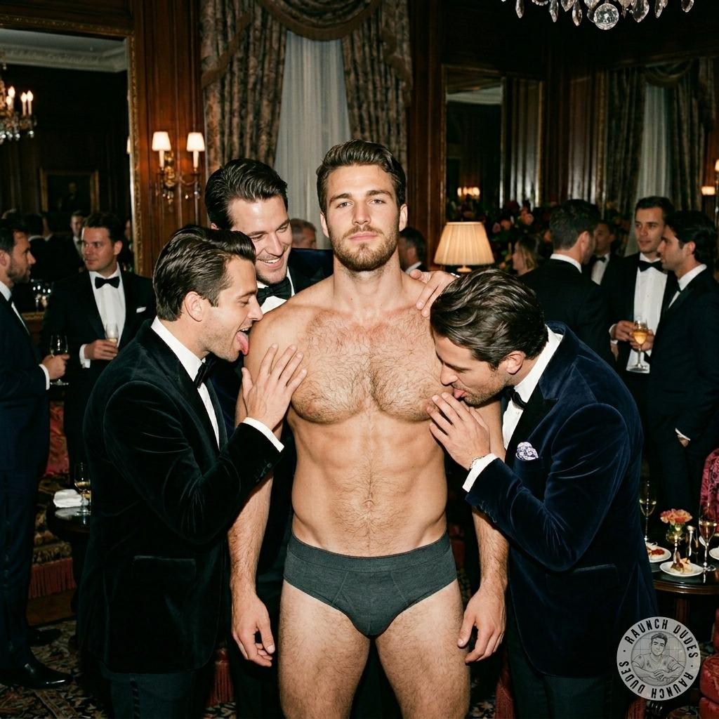 Men in suits pawing at the escort they dragged to their party, his tight body trembling as they grope his ass, whispering...