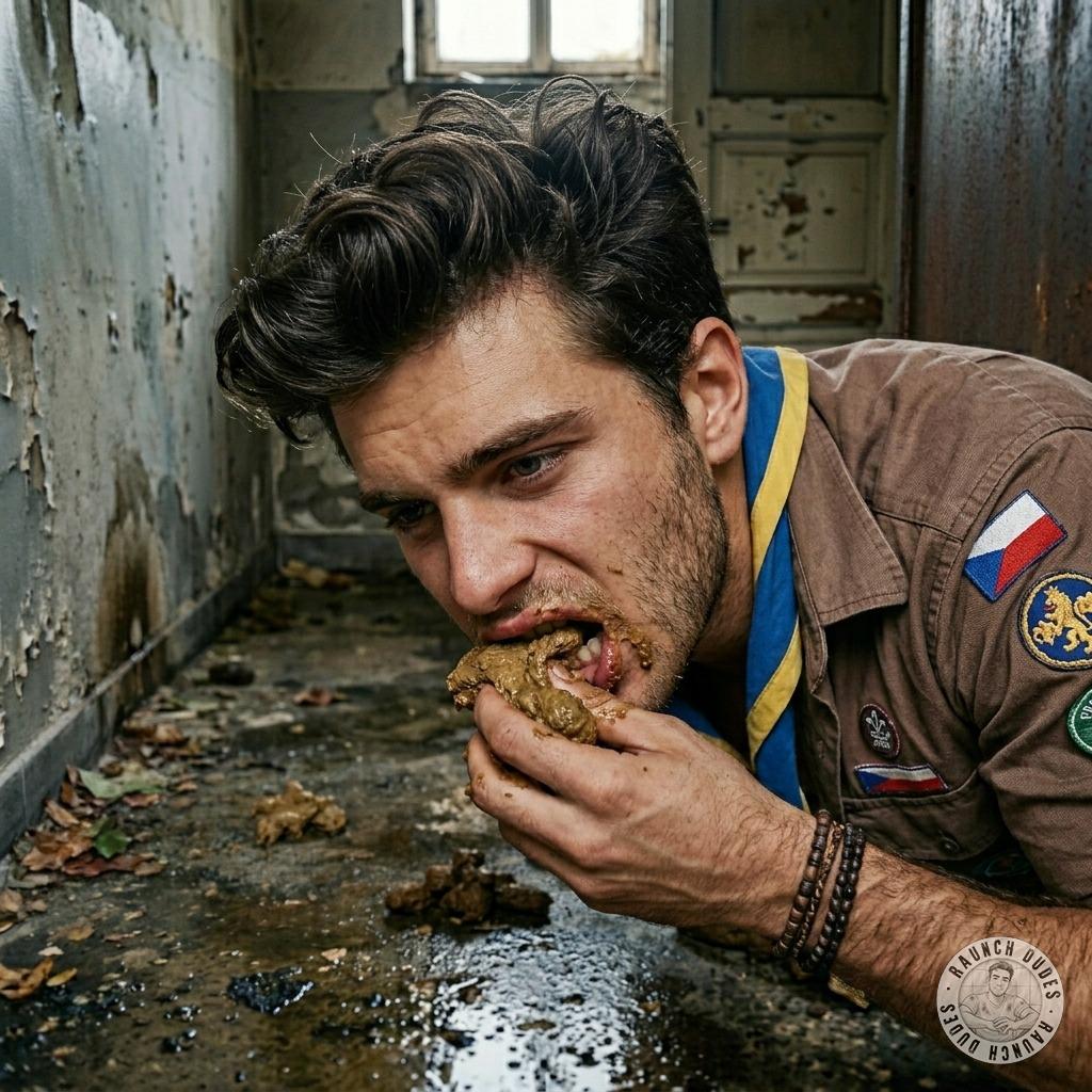 One scout chows down on shit in a latrine like a hungry pig 🐷💩 #gayscat #dirtyscouts #fetish