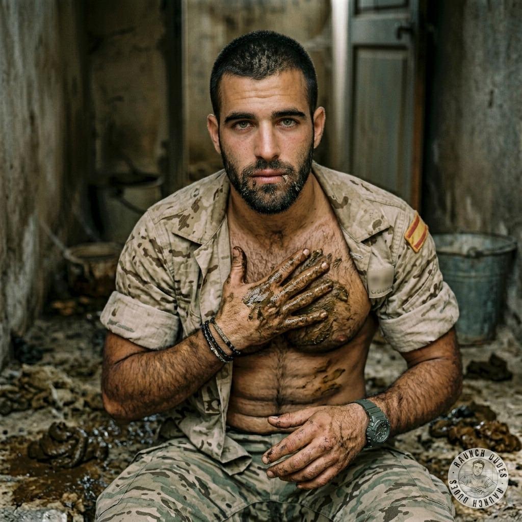 Spanish soldier slathers shit all over his chest, rubbing it in like a filthy fucking canvas 💩🔥 #gayscat #filth #perverts...