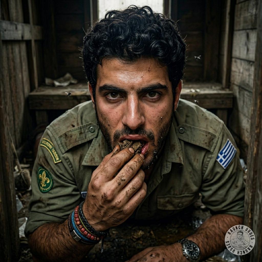 One scout devours shit in a latrine like a hungry pig 🐷💩 #gayscat #dirtyscouts #fetish #military