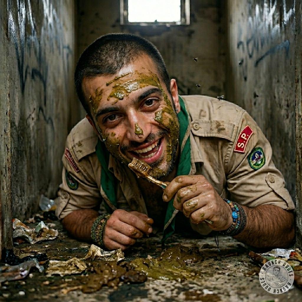 Spanish scout eats shit off the floor then brushes his teeth with a dirty toothbrush 🤢💦 #gayscat #fetish #filth #dirtyscouts
