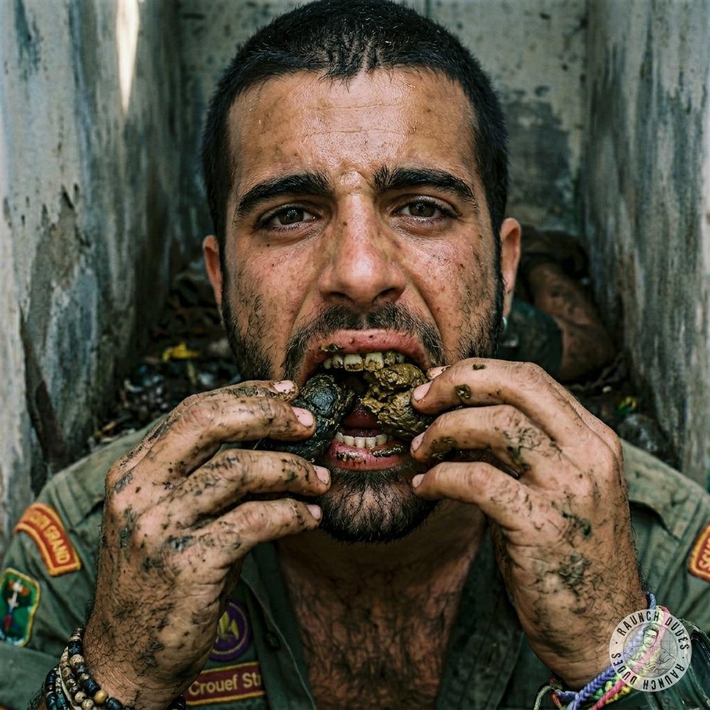 One scout devours shit in a latrine like a hungry pig 🐷💩 #gayscat #dirtyscouts #fetish #military