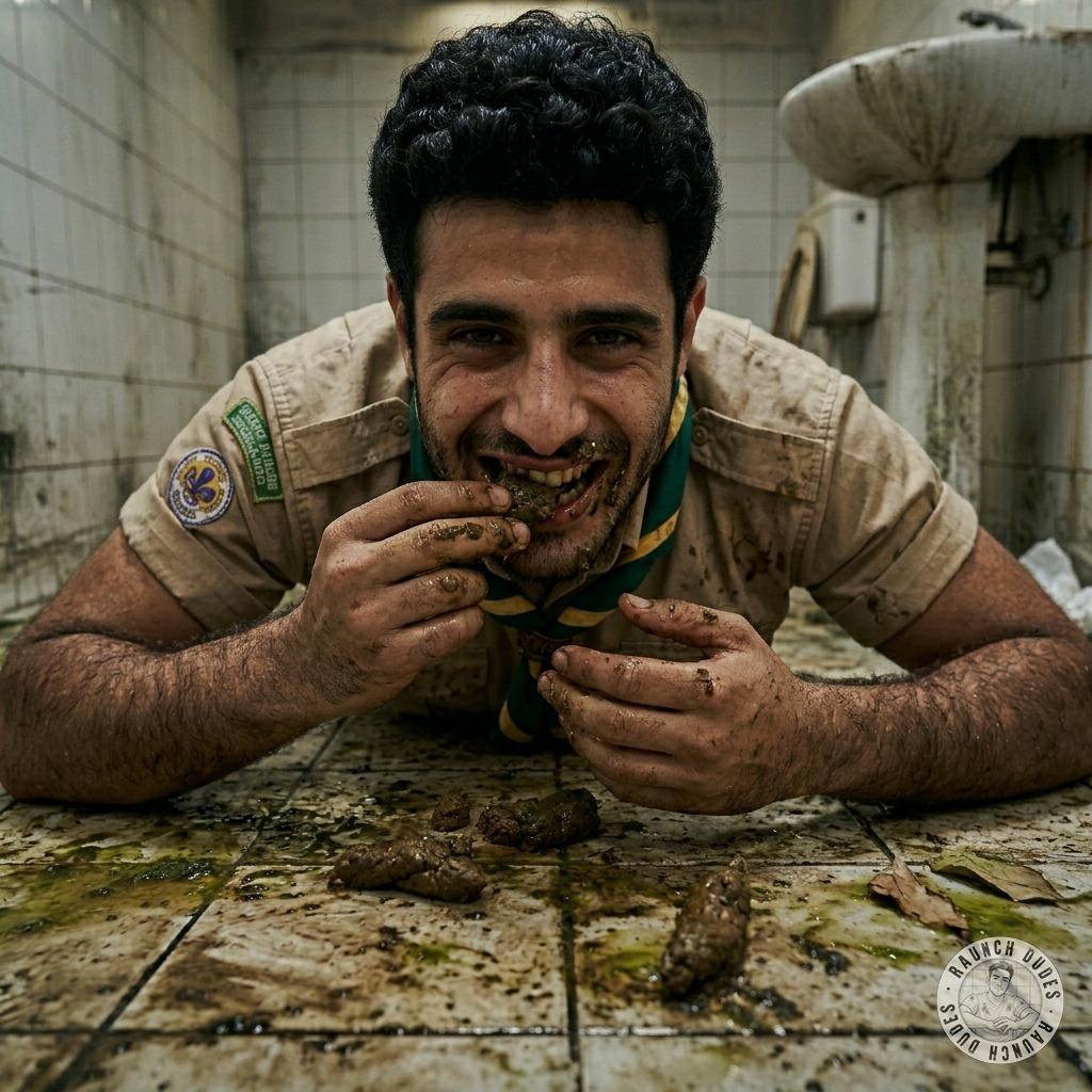 Dirty scout takes a dump in a public toilet, smearing his ass all over the seat while moaning like a hungry pig 🐷💩 #gayscat...
