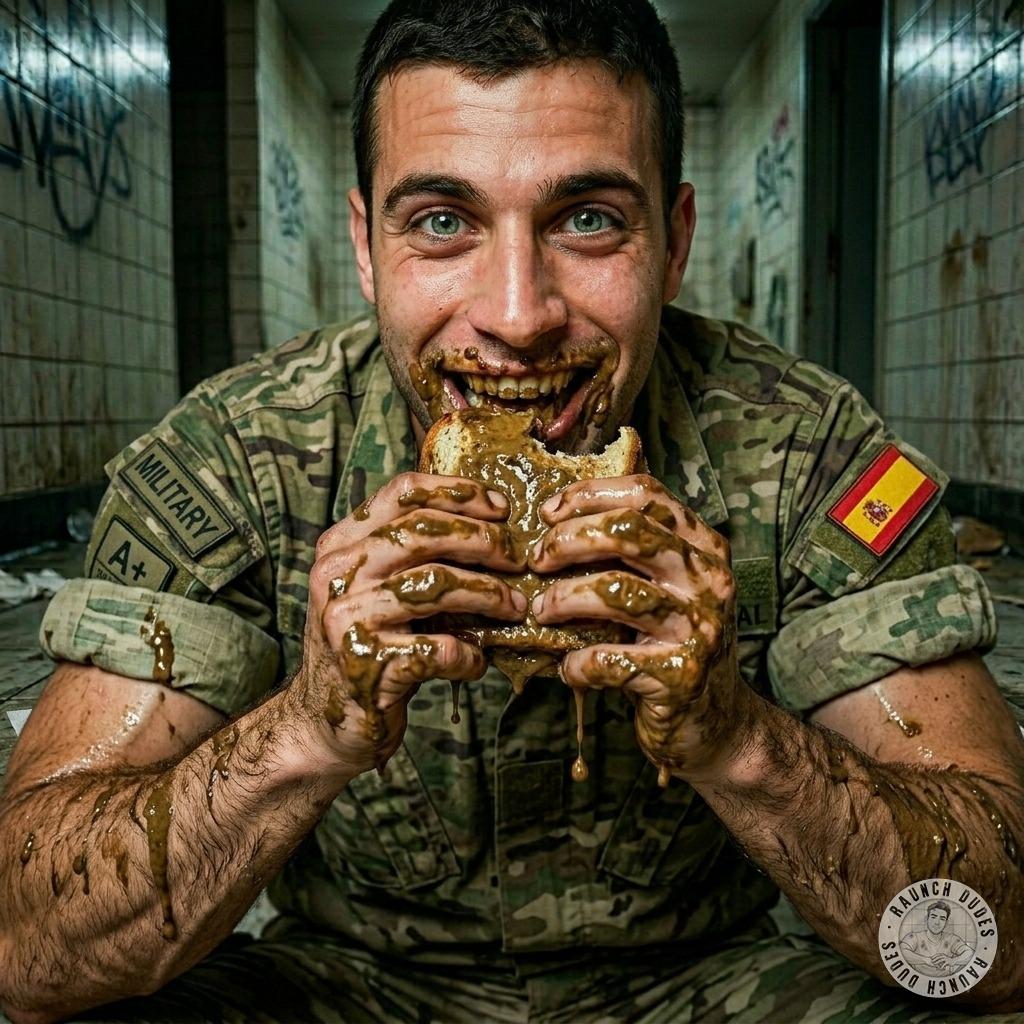 Spanish soldier slurping shit in a public bathroom like a hungry pup 😈💩 #gayscat #fetish #military #toilet