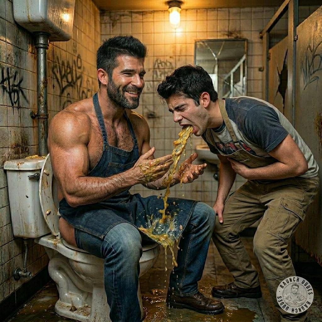 That fastfood twink lets me fill his throat with puke in the stinky stall #gaypuke #filth #workers #toilet #humiliation...