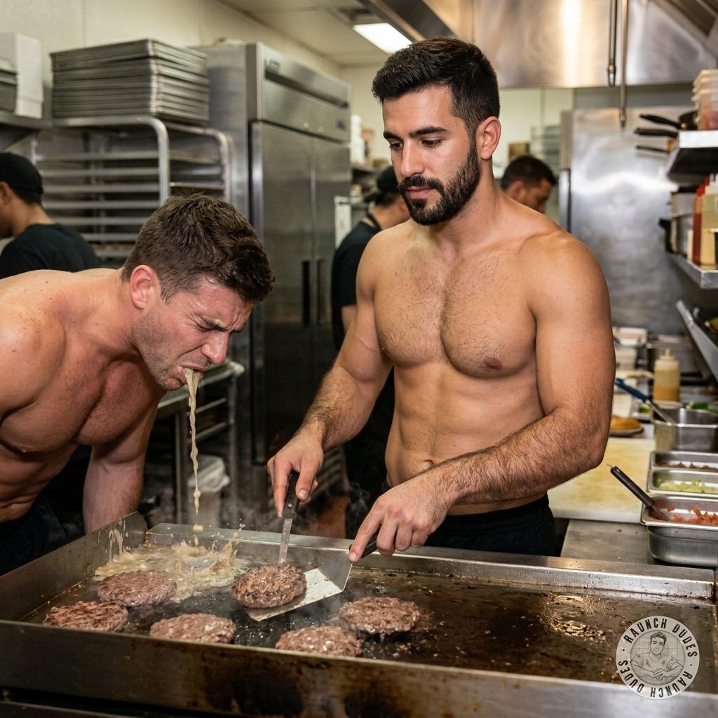 Cuoco peloso frying burgers while his coworker pukes all over the grill, seasoning them just right. Fucking delicious....