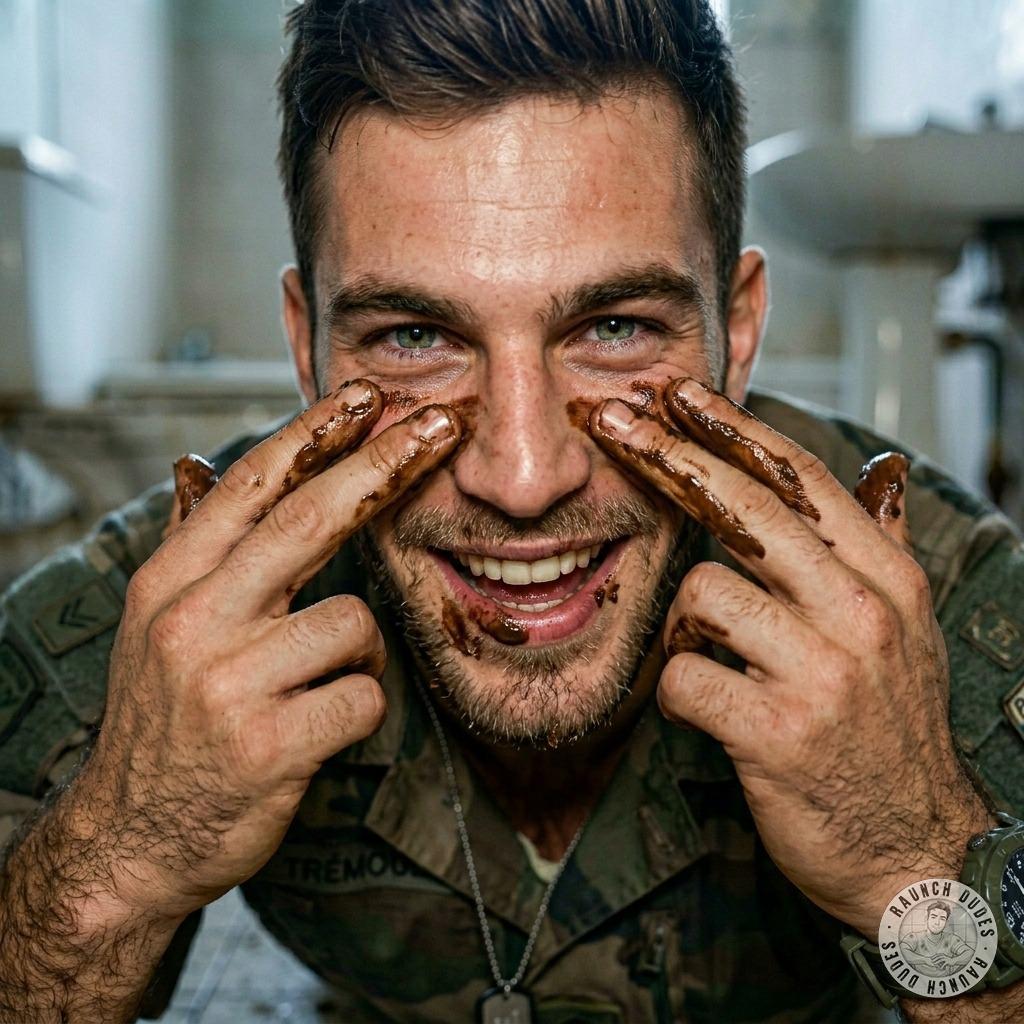 A soldier smears shit on his face. #gayscat #military #hairy