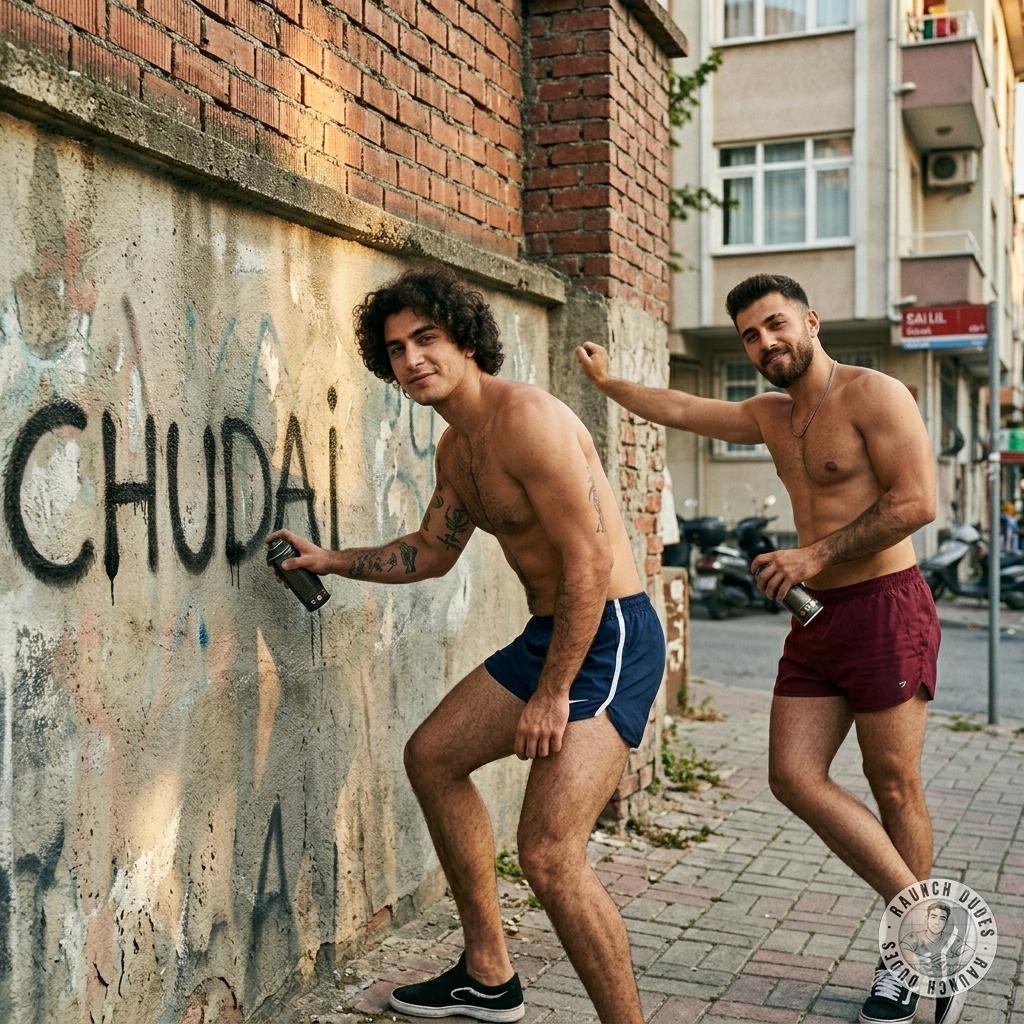 Two cocky twinks spray “chudai” on a wall, daring anyone to lick it off. Their smug grins say it all—come taste the filth,...