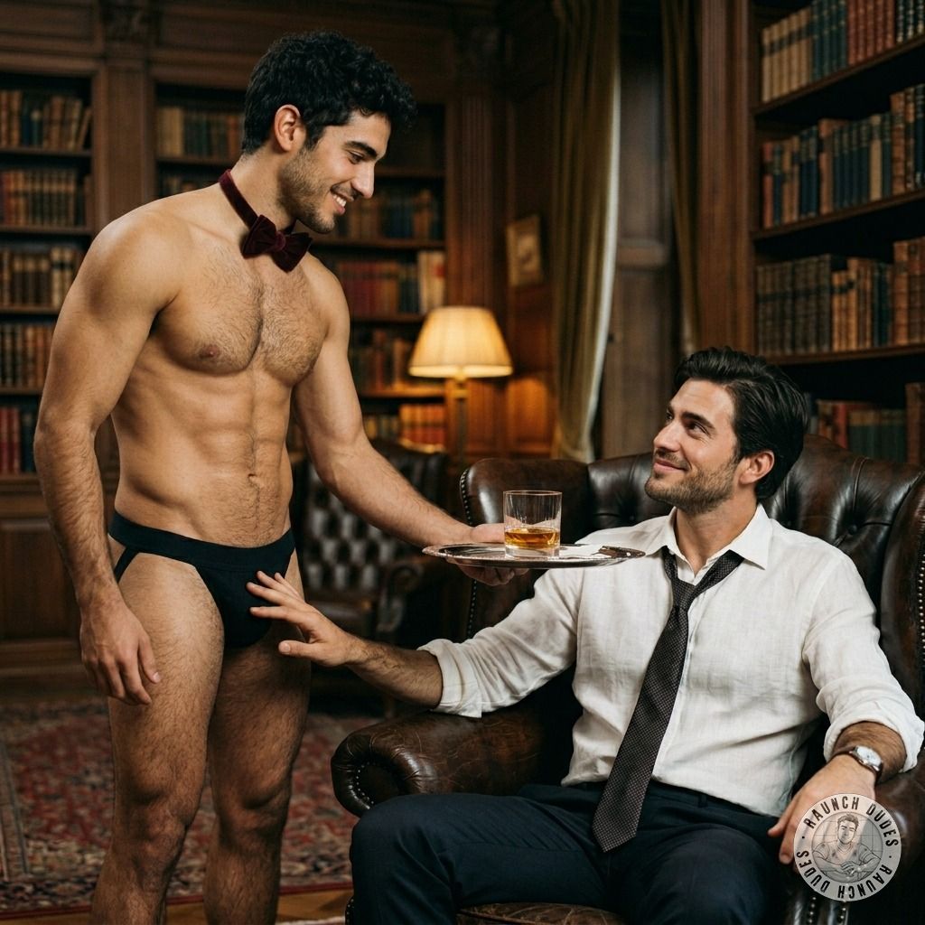 Rich daddy gets served drinks by jockstrap-clad waiters, their bulges practically begging to be worshipped 🍸💦 #jockstrap...